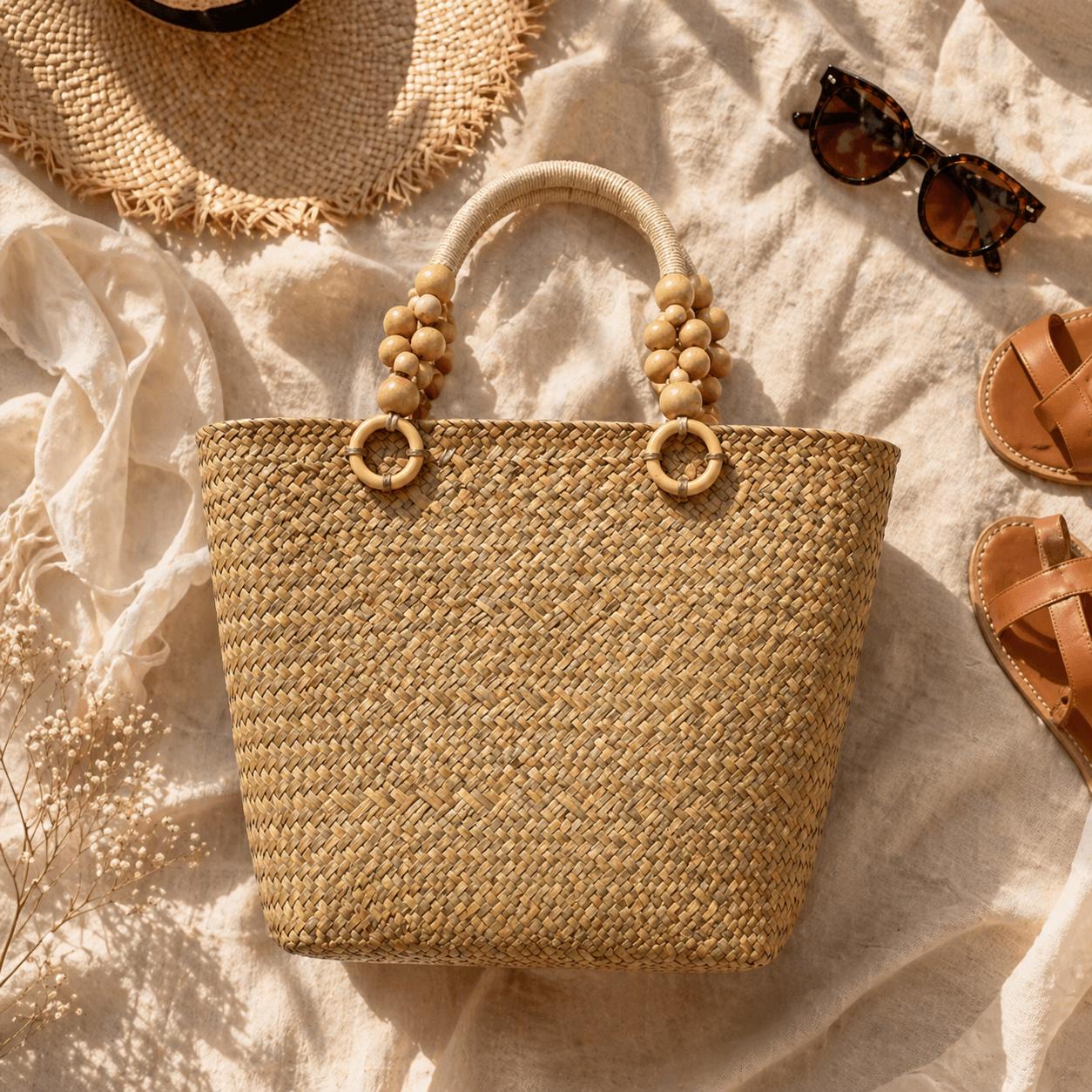 Natural Straw Woven Tote Bag