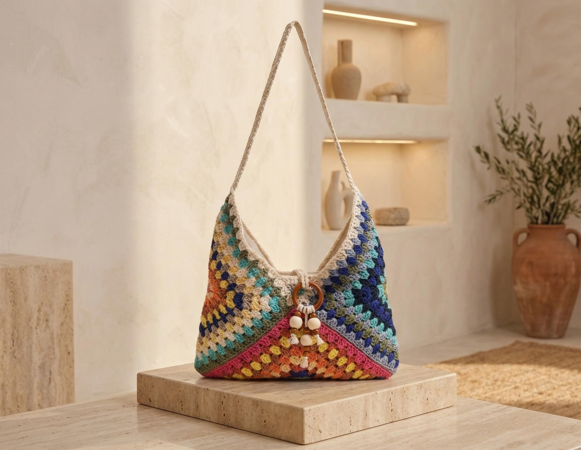 Colorful Granny Square Crochet Shoulder Bag - Image 3