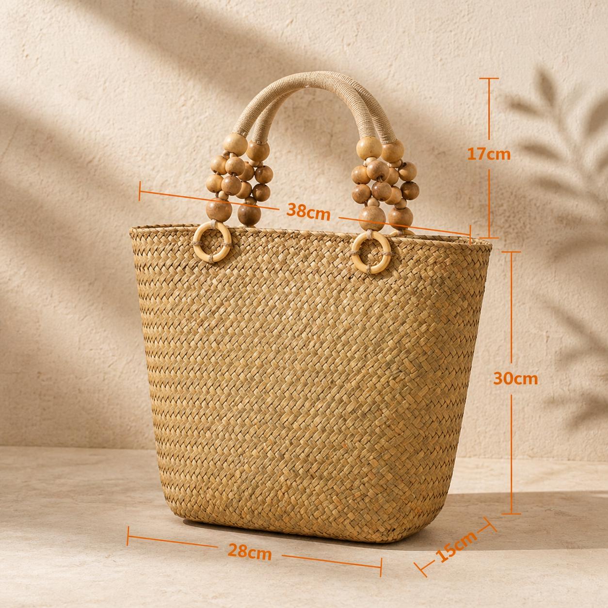 Natural Straw Woven Tote Bag - Image 3