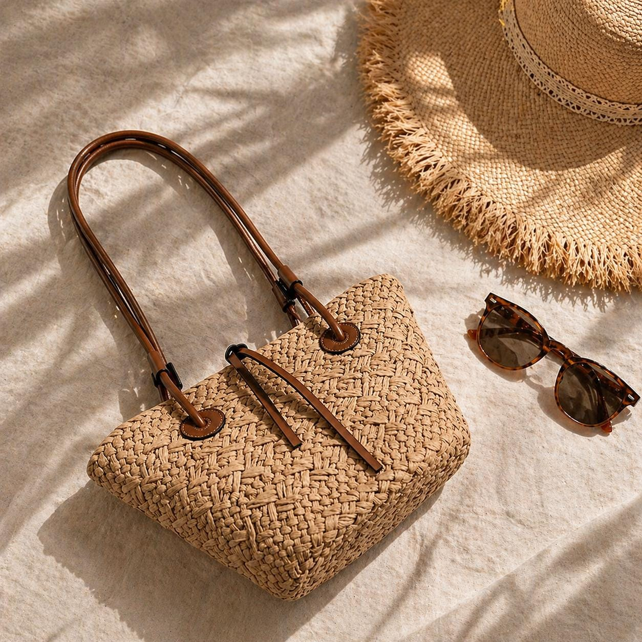 Natural Straw Woven Tote Bag - Image 4