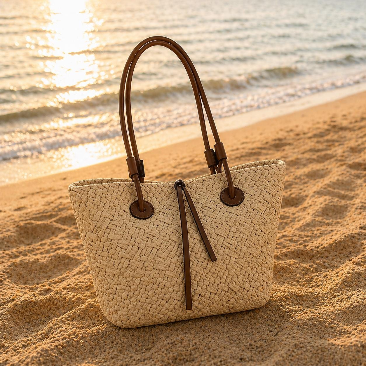 Natural Straw Woven Tote Bag - Image 2