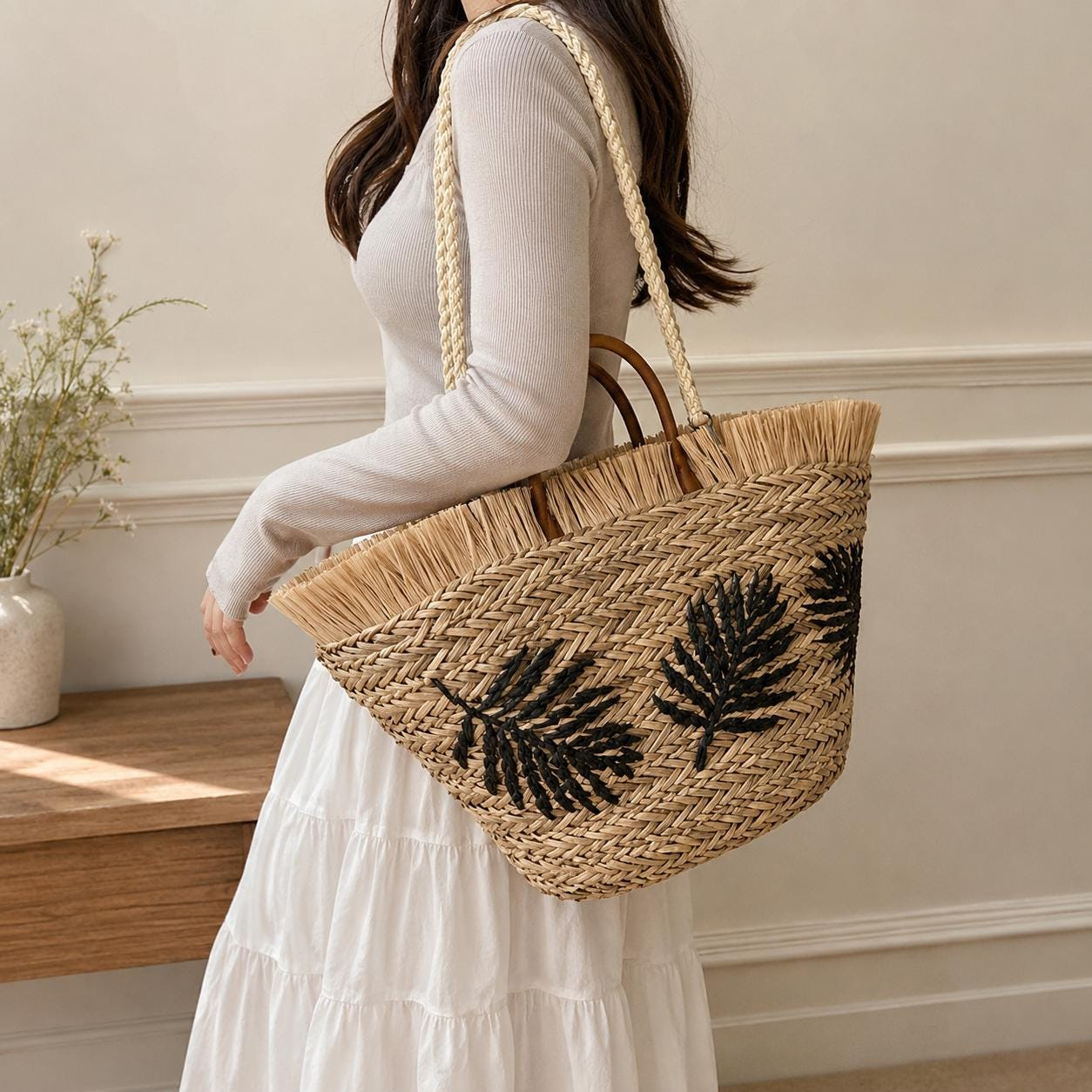 Large Straw Beach Tote Bag - Image 2