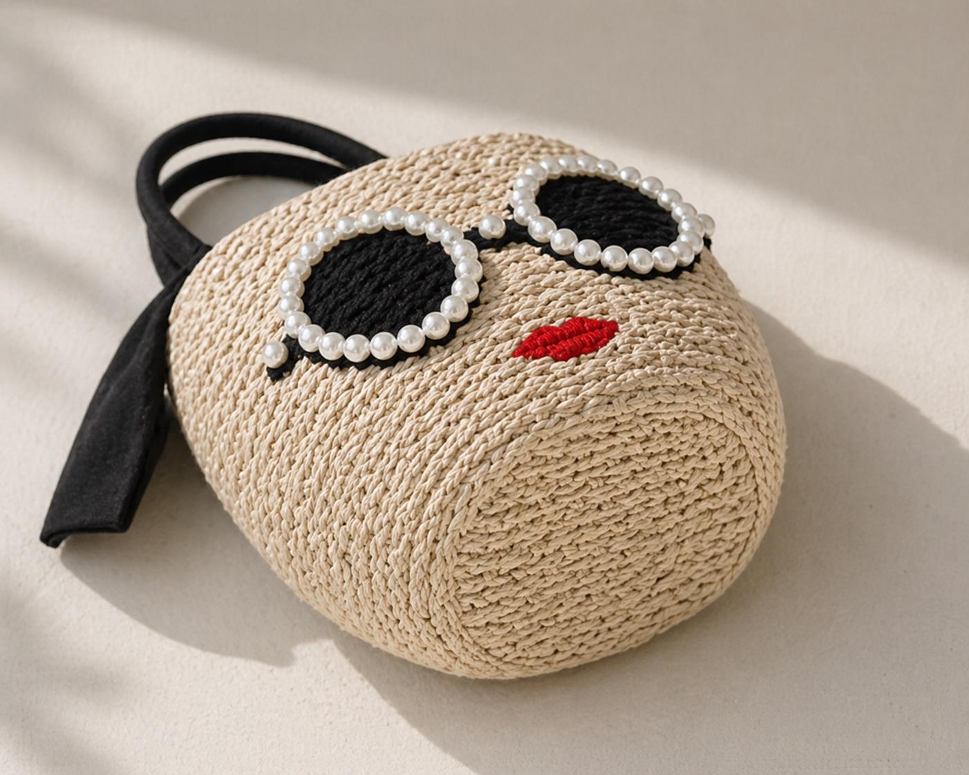 Pearl Sunglasses Straw Basket Bag - Image 3