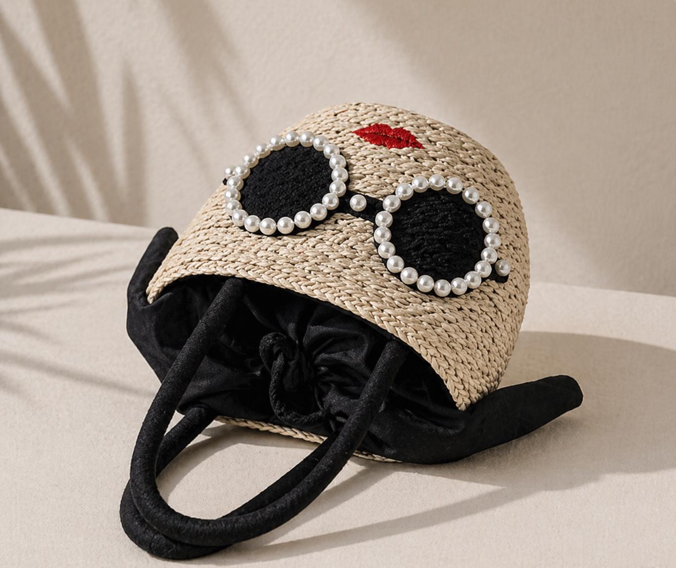 Pearl Sunglasses Straw Basket Bag - Image 4