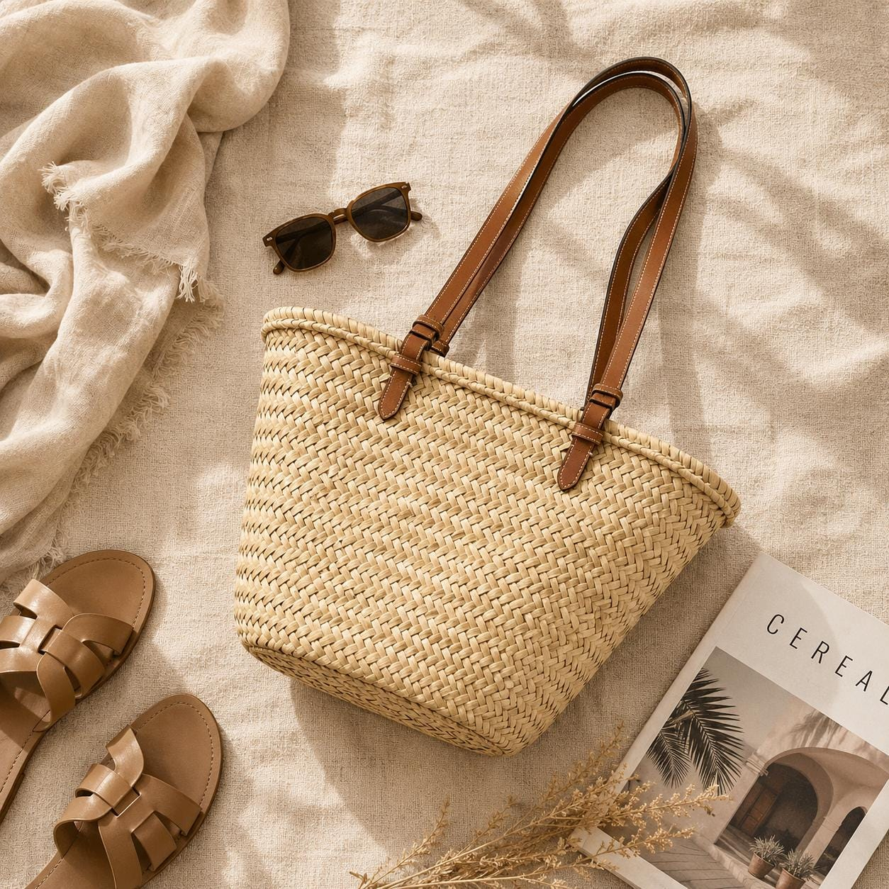 Natural Straw Woven Tote Bag - Image 4