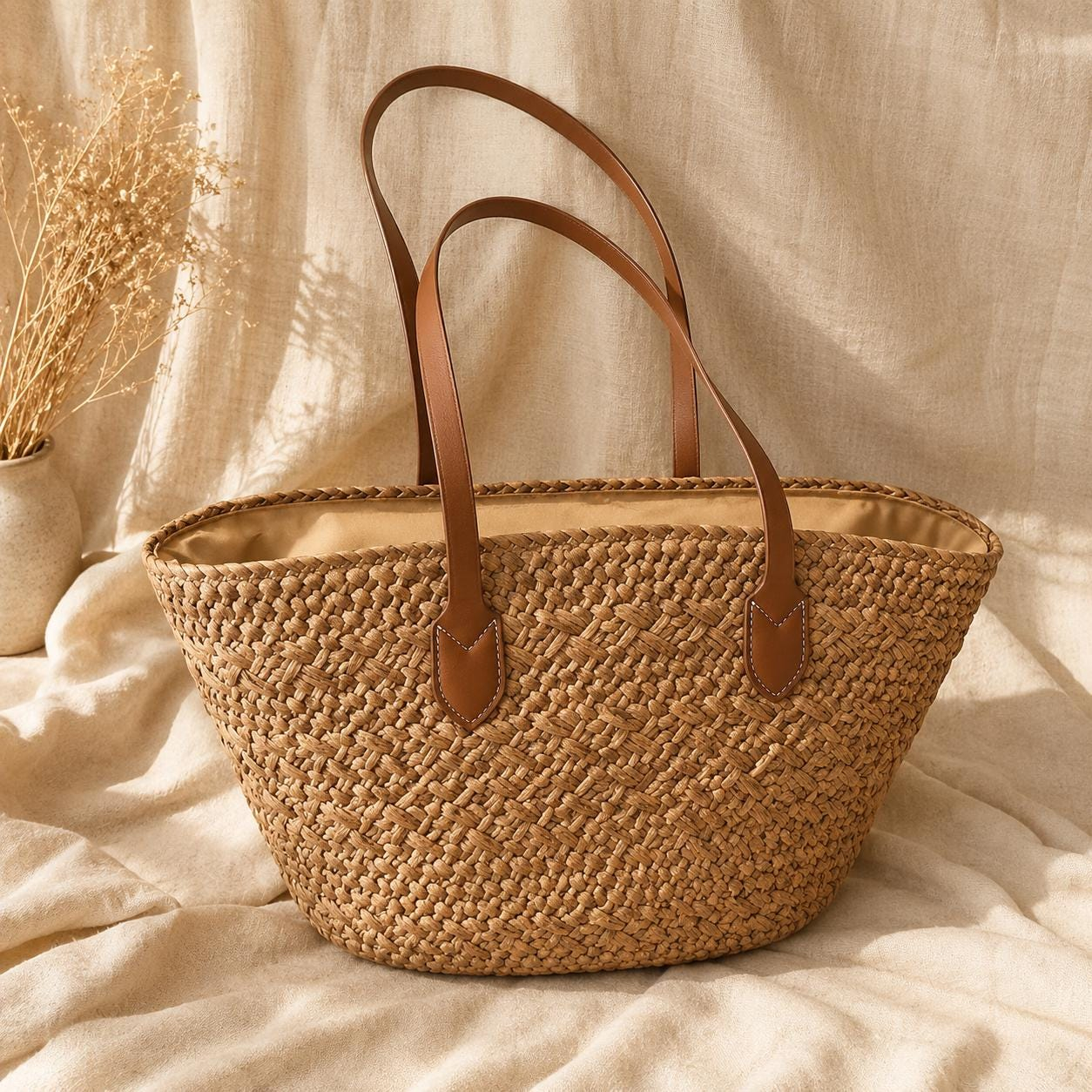 Large Straw Woven Tote Bag