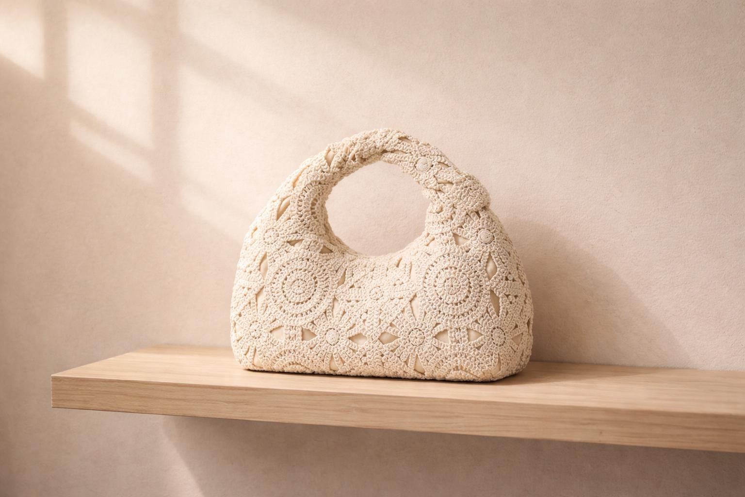 Ivory Floral Crochet Top Handle Bag - Image 5