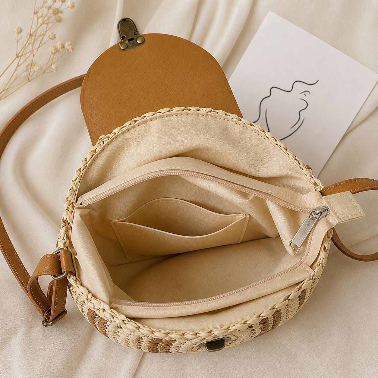 Round Straw Crossbody Bag - Image 5