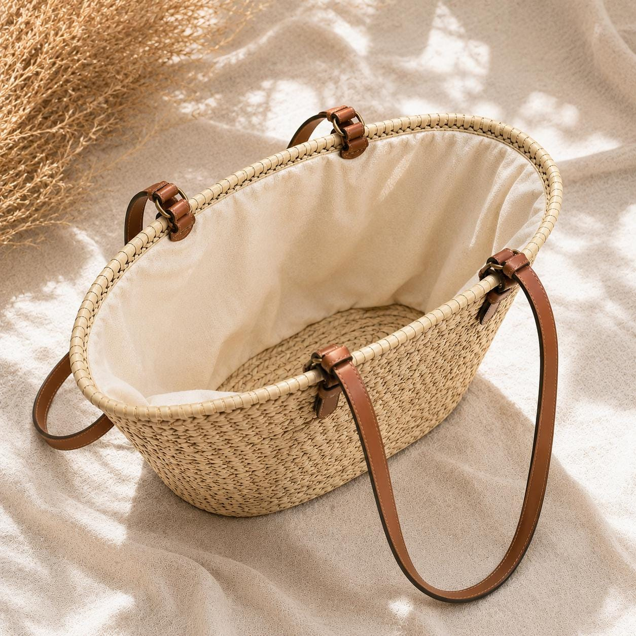 Natural Straw Woven Tote Bag - Image 2
