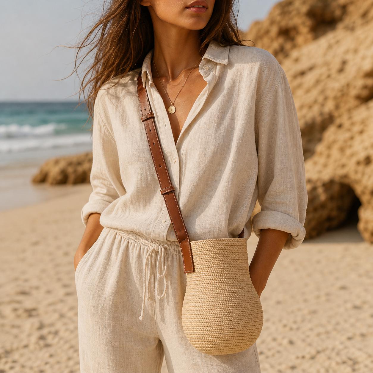 Mini Raffia Bucket Bag - Image 2
