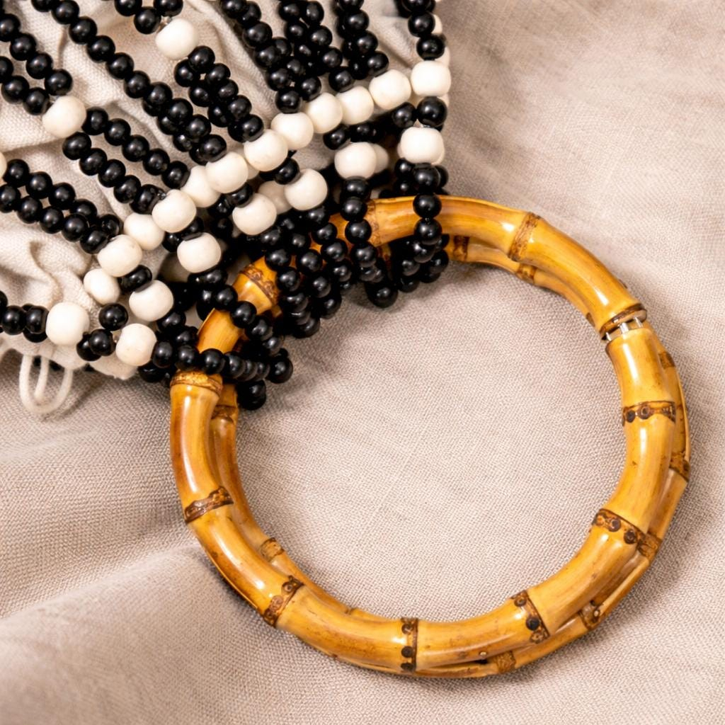 White Beaded Bamboo Handle Bag - Image 5