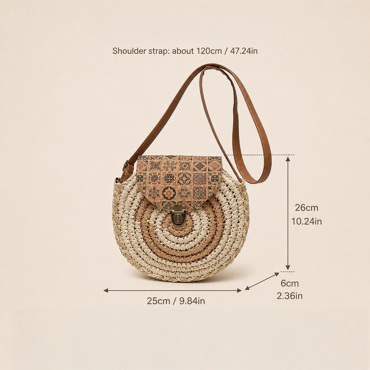 Round Straw Crossbody Bag - Image 3