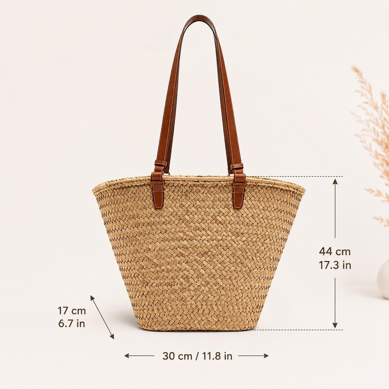 Natural Straw Woven Tote Bag - Image 3