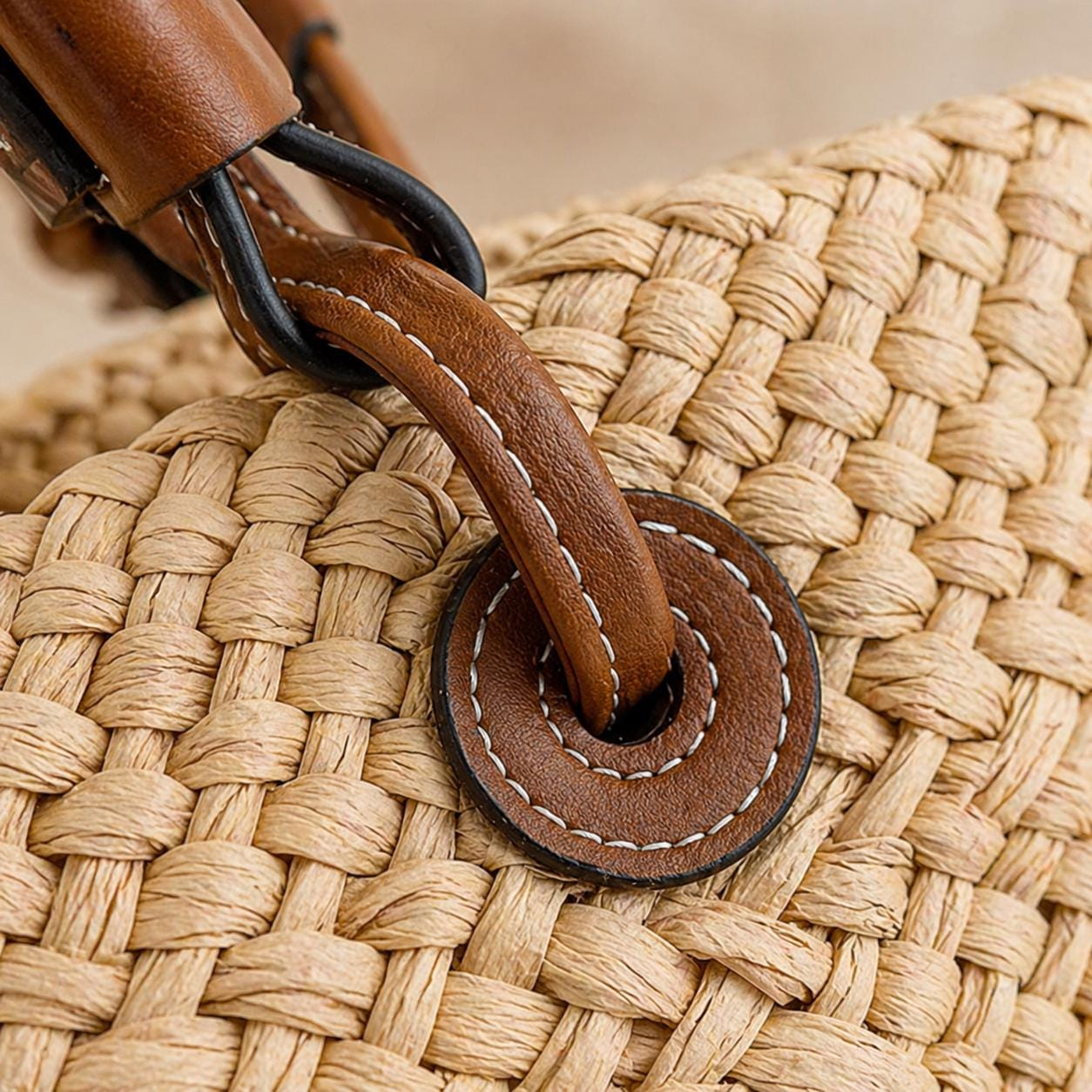 Natural Straw Woven Tote Bag - Image 5