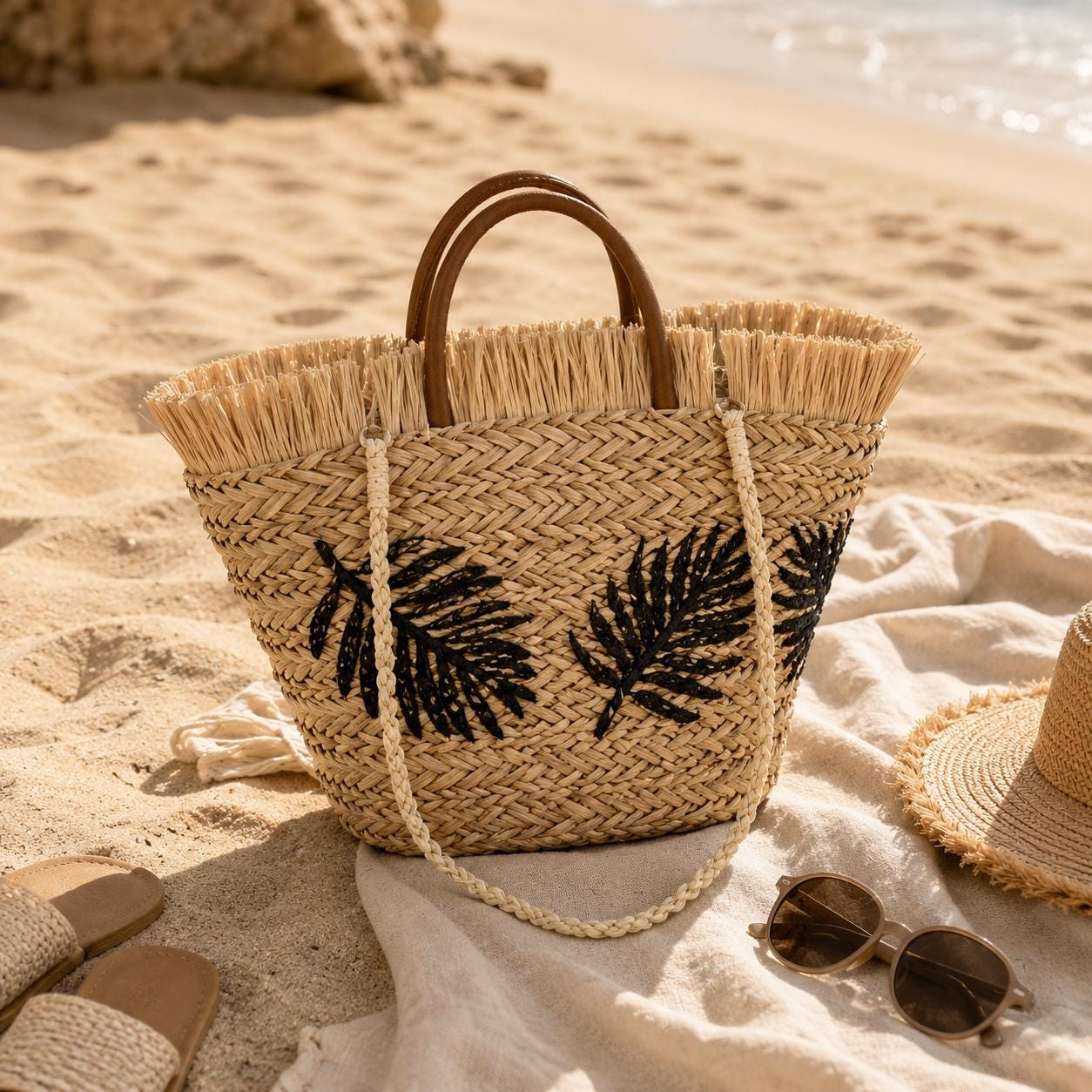 Large Straw Beach Tote Bag