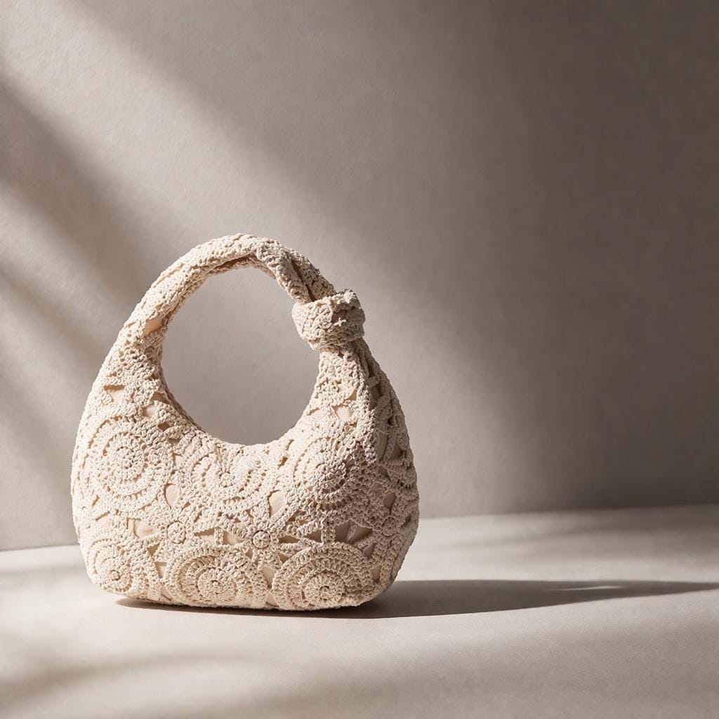 Ivory Floral Crochet Top Handle Bag - Image 3