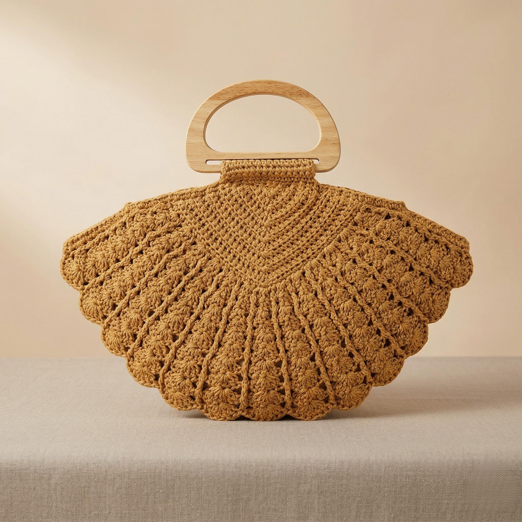 Mustard Seashell Crochet Handbag