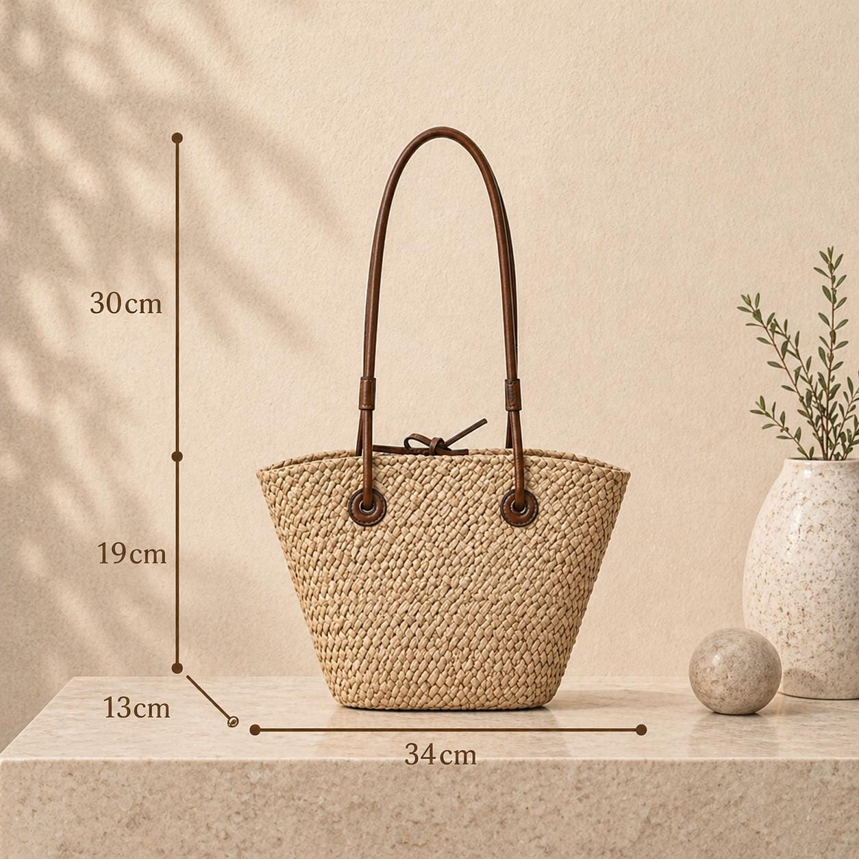 Natural Straw Woven Tote Bag - Image 3