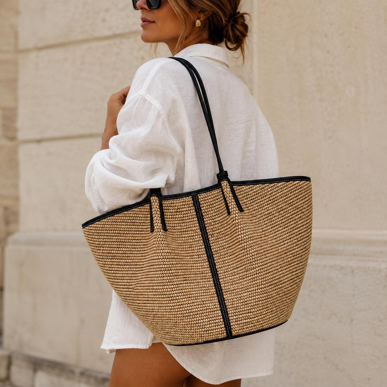 Natural Straw Woven Tote Bag - Image 2