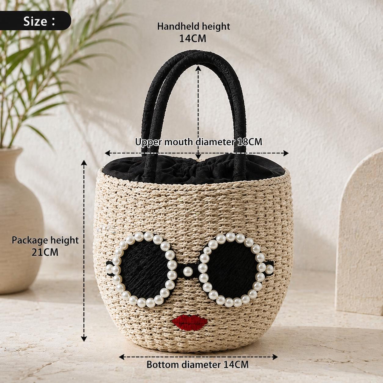 Pearl Sunglasses Straw Basket Bag - Image 2