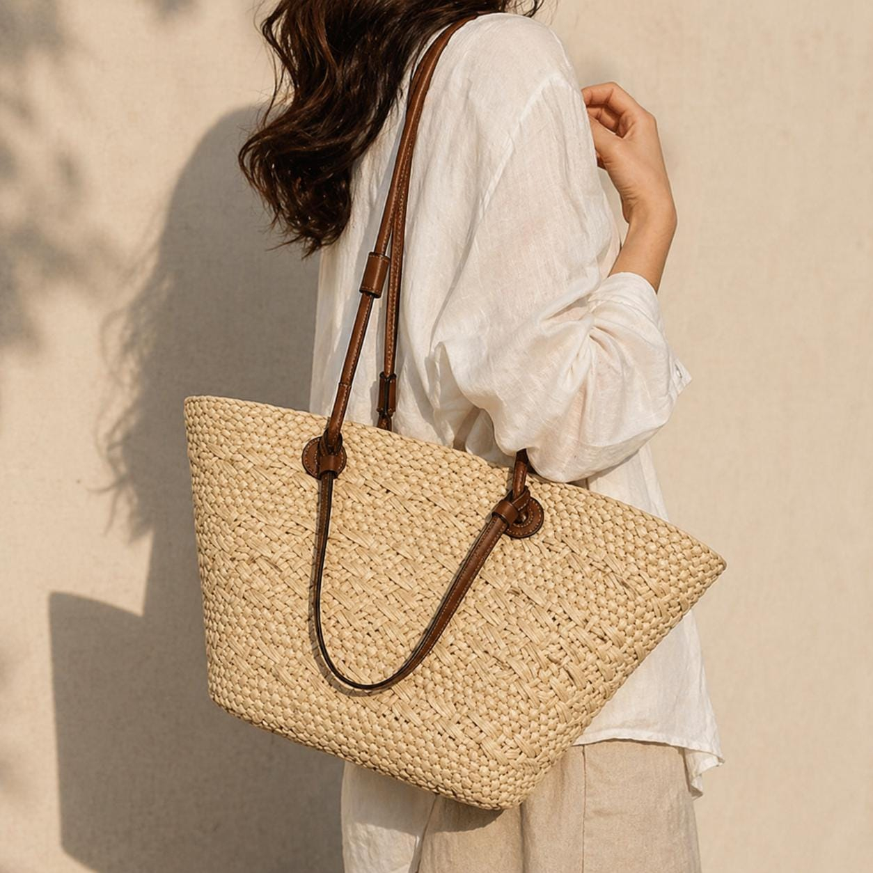 Natural Straw Woven Tote Bag - Image 6
