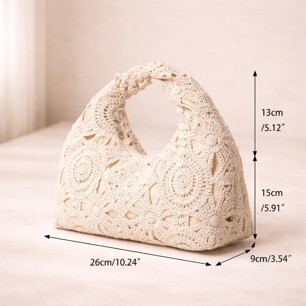 Ivory Floral Crochet Top Handle Bag - Image 4