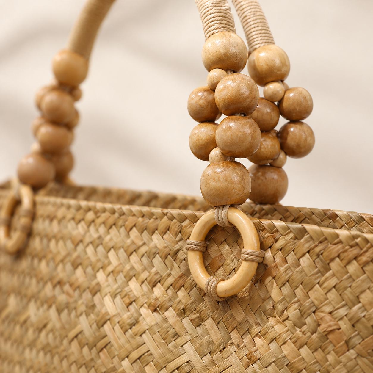 Natural Straw Woven Tote Bag - Image 5