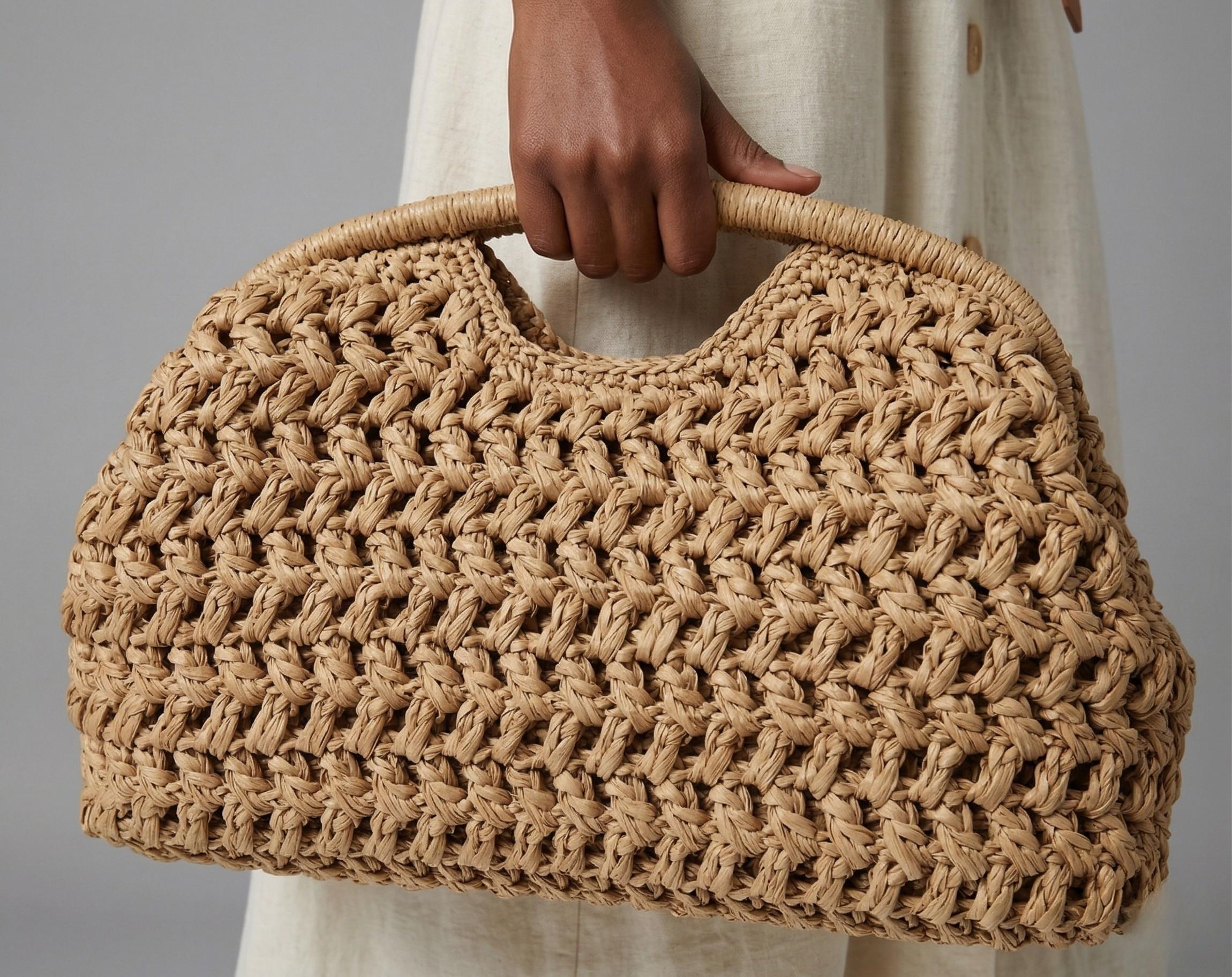Natural Raffia Woven Top Handle Bag - Image 6