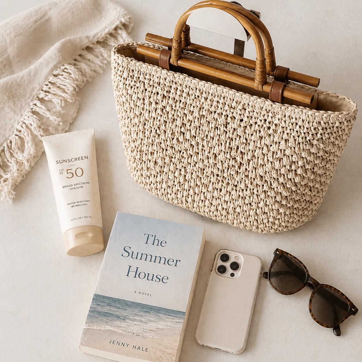 Natural Raffia Bamboo Handle Tote Bag - Image 4
