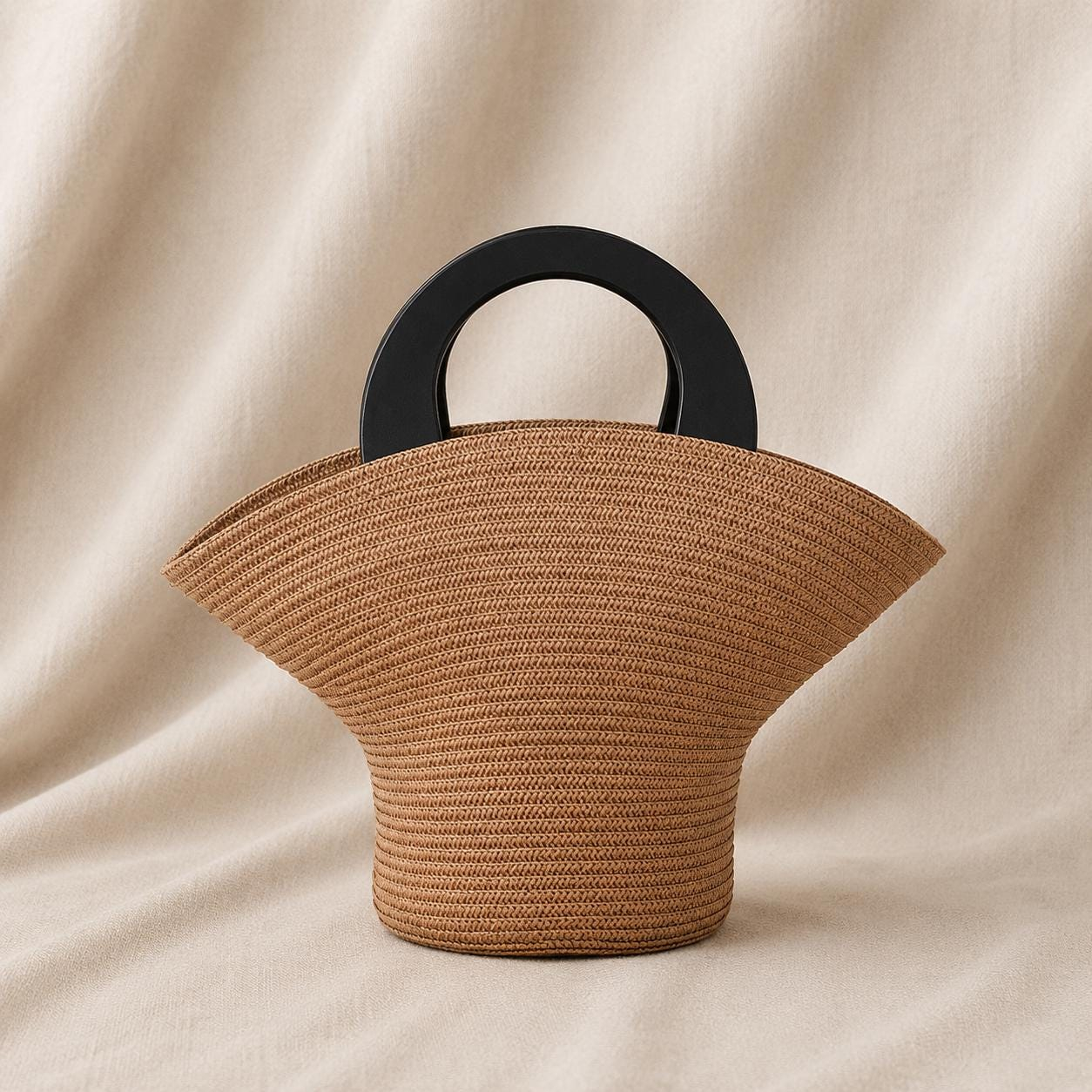 Natural Fan Shape Straw Handbag