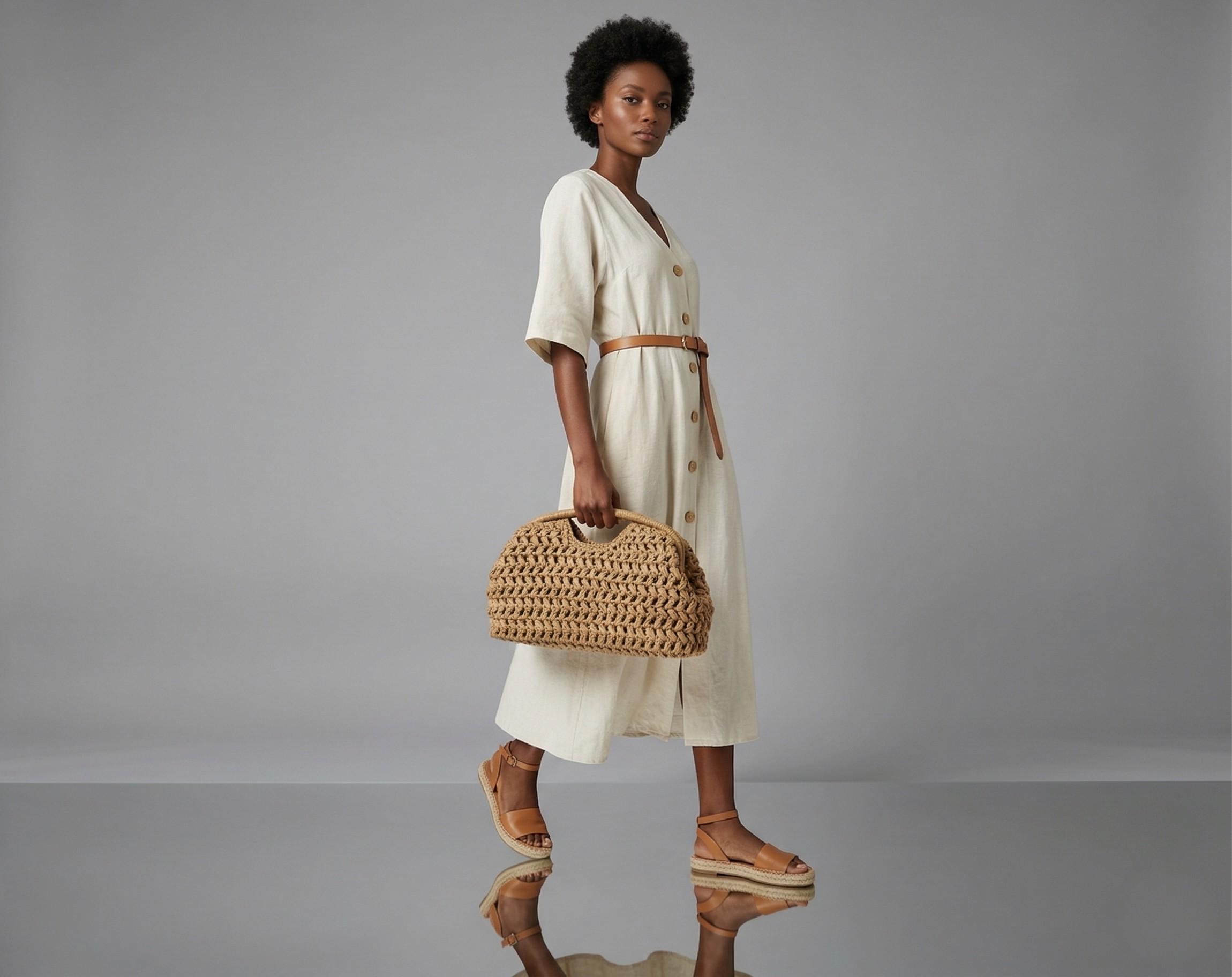 Natural Raffia Woven Top Handle Bag - Image 4